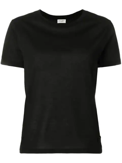 Saint Laurent Crewneck Short-sleeve Cotton T-shirt W/ Logo On Shoulder In Black