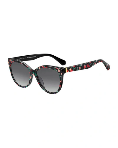 Kate Spade Daeshas Round Polarized Acetate Sunglasses, Black In Black/gold