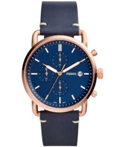 Fossil Men's Chronograph Commuter Navy Leather Strap Watch 42mm In Blue