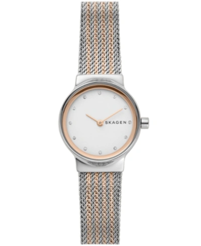 Skagen Women's Freja Two-tone Stainless Steel Mesh Bracelet Watch 26mm In White/multi