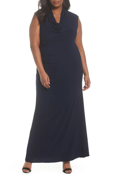 Adrianna Papell Cowl Neck Jersey Gown In Midnight