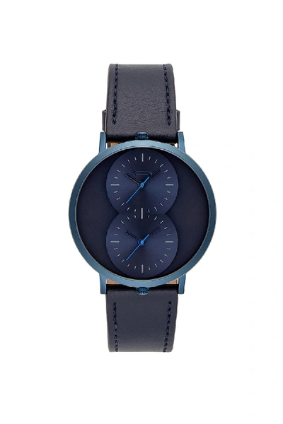 Uri Minkoff Griffith Blue Ion Plated Tone Blue Strap Watch, 43mm