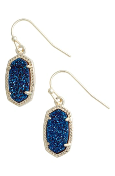 Kendra Scott Lee Small Drop Earrings In Blue Drusy/ Gold