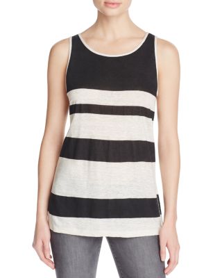 Rebecca Minkoff 'mindy' Stripe Linen Tank In Chalk/black | ModeSens
