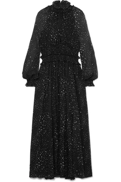 Giambattista Valli Ruffled Printed Silk-georgette Gown In Black