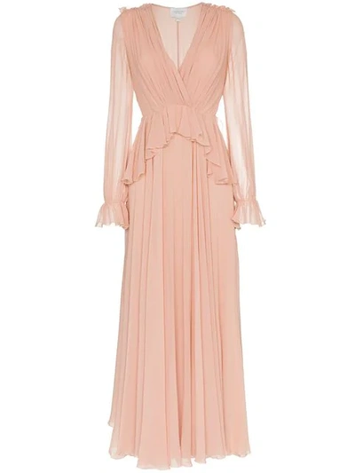 Giambattista Valli Peplum Waist Silk Dress In Pink