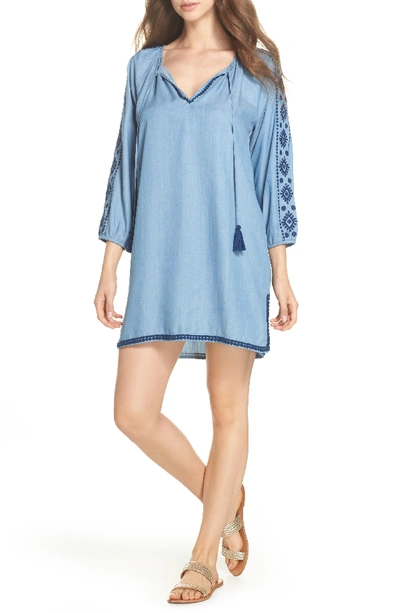 Tommy Bahama Embroidered Split-neck Chambray Tunic