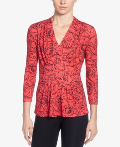 Catherine Catherine Malandrino Rea Pleated Floral Top In Lipstick Red