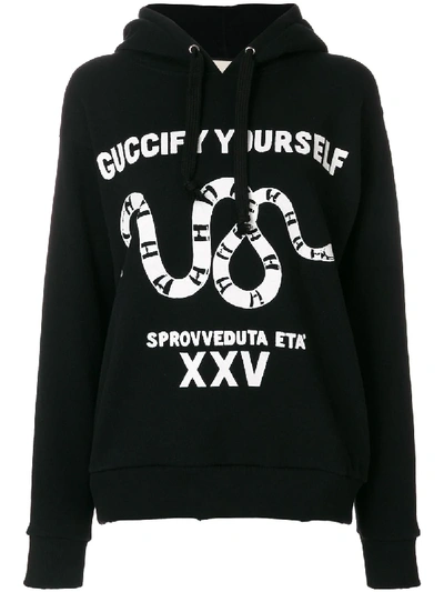 Gucci Oversized Printed Cotton-jersey Hoodie In Black