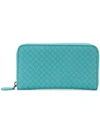 Bottega Veneta Aqua Intrecciato Nappa Zip In Blue