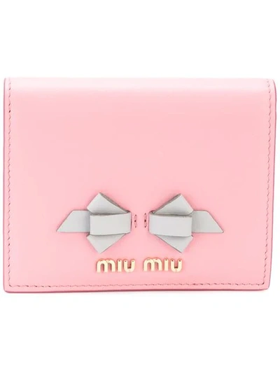 Miu Miu Bow Logo Plaque Wallet - Pink