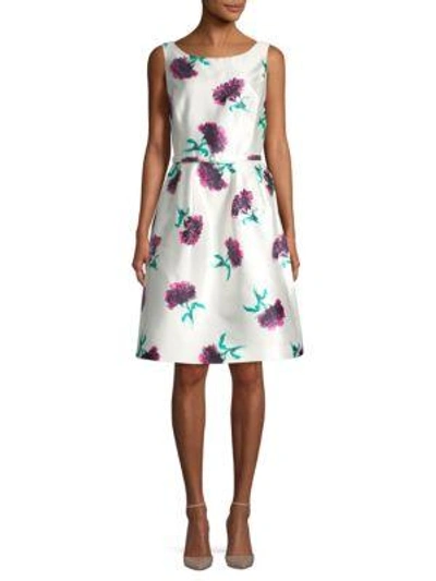 Oscar De La Renta Azalea Floral Fit & Flare Silk Dress