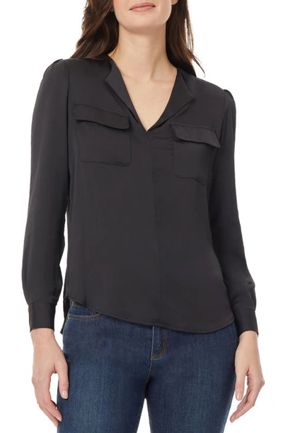 Jones New York Simplified Utility Textured Charmeuse Blouse In Black