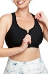 Glamorise Plus Size Full Figure Zip Up Front Closure Sports Wirefree Bra In Black