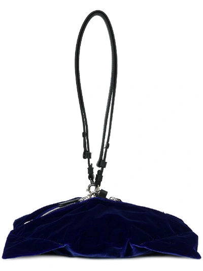 Maison Margiela Lantern Leather-handle Velvet Clutch In Navy