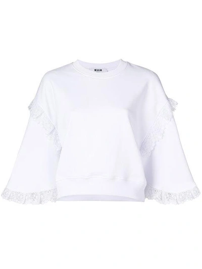 Msgm Lace Trim Sweatshirt In White
