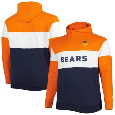 New Era Men's  Navy Chicago Bears Big And Tall Throwback Colorblock Fleece Raglan Pullover Hoodie