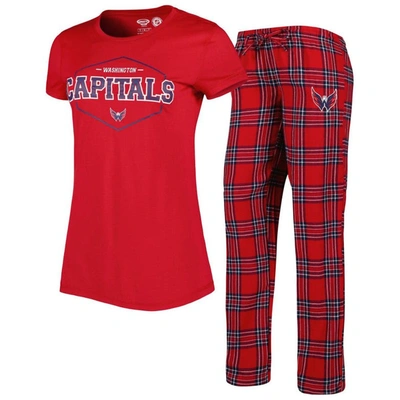 Concepts Sport Women's  Red, Navy Washington Capitals Badge T-shirt And Pants Sleep Set In Red,navy