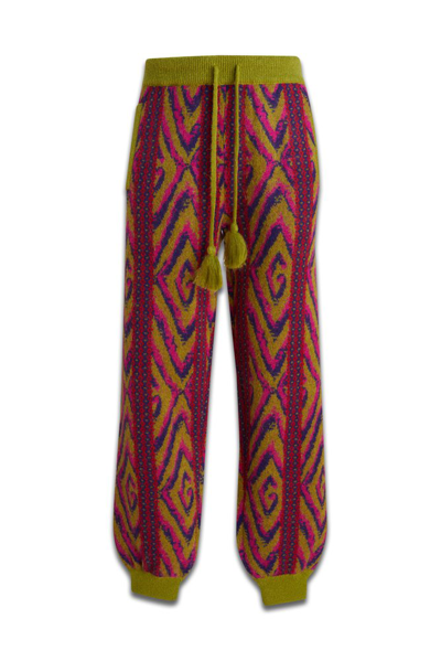 Gucci Diamond-jacquard Wool-blend Track Trousers In Greenfuxia