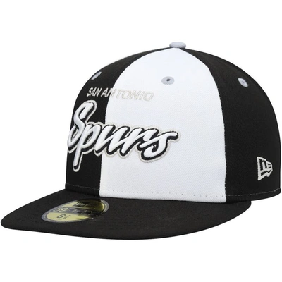New Era Black/white San Antonio Spurs Script Pinwheel 59fifty Fitted Hat In Black,white