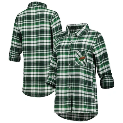 Concepts Sport Green Minnesota Wild Mainstay Flannel Full-button Long Sleeve Nightshirt