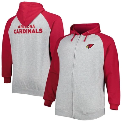 Profile Heather Gray Arizona Cardinals Big & Tall Fleece Raglan Full-zip Hoodie Jacket