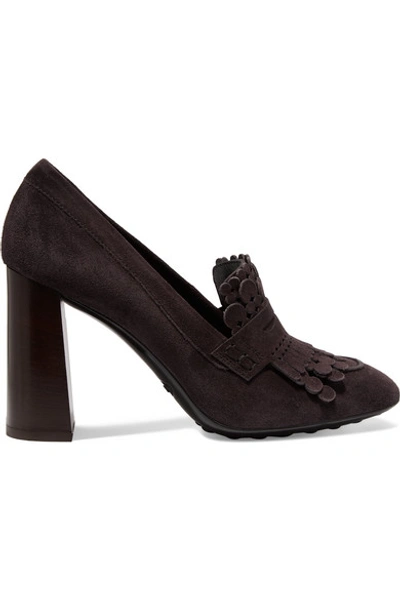 Tod's Fringed Suede Pumps In Brown