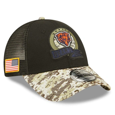 New Era Kids' Big Boys  Black And Camo Chicago Bears 2022 Salute To Service 9forty Snapback Trucker Hat In Black,camo