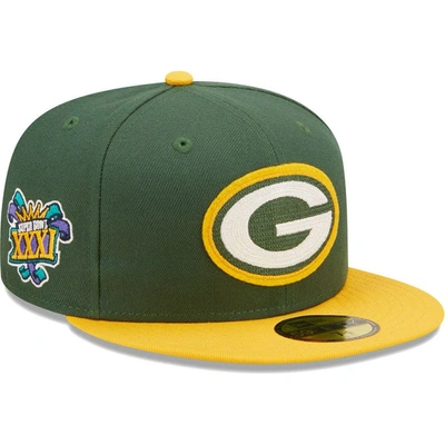 New Era Men's  Green, Gold Green Bay Packers Super Bowl Xxxi Letterman 59fifty Fitted Hat In Green,gold