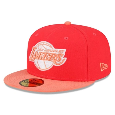 New Era Men's  Red, Peach Los Angeles Lakers Tonal 59fifty Fitted Hat In Red,peach