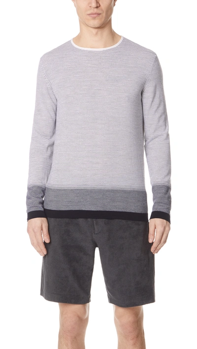 Theory Cyar Striped Fine-gauge Merino Wool Sweater In White