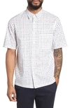 Theory Bruner Trim Fit Dot Short Sleeve Sport Shirt In White Multi