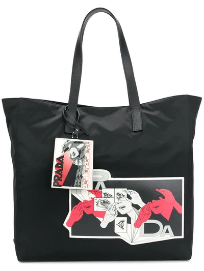 Prada James Jean Patch Nylon Tote Bag In Black ModeSens