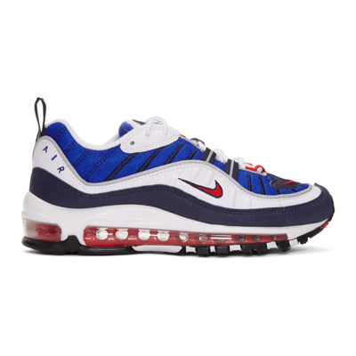 Nike White Air Max 98 Sneakers In White/ Red/ Obsidian