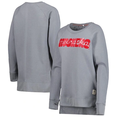 Pressbox Gray Nebraska Huskers Pinehurst Chenille Raglan Pullover Sweatshirt