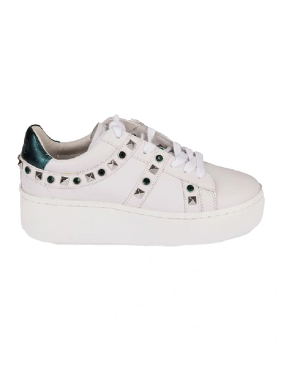 Ash Studded Jewel Embellished Sneakers In Bianco/smeraldo