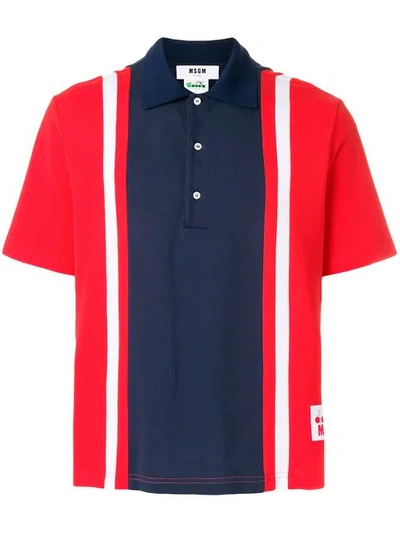 Msgm Striped Polo Shirt In Red Blue