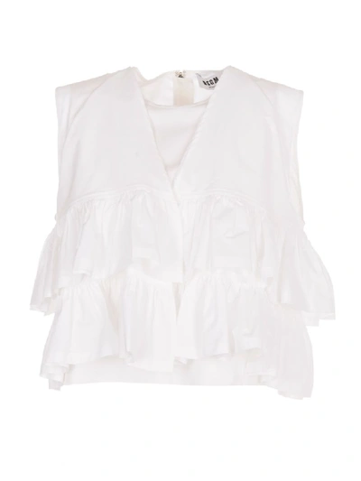 Msgm Layered Ruffle Cropped Blouse In White