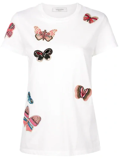Valentino Embellished Butterfly Appliqué T-shirt In White