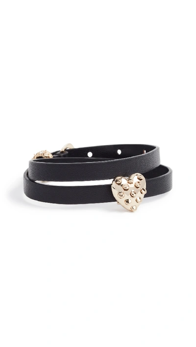 Alexis Bittar Grater Heart Slider Leather Wrap Bracelet In Black/gold