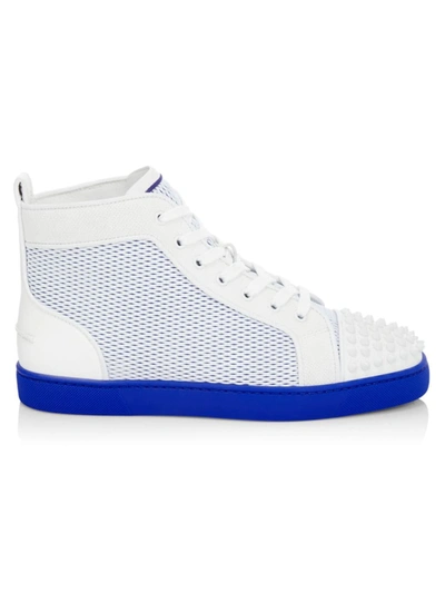 Christian Louboutin Men's Lou Spikes Orlato Flat Bicolor High-top Sneakers In White