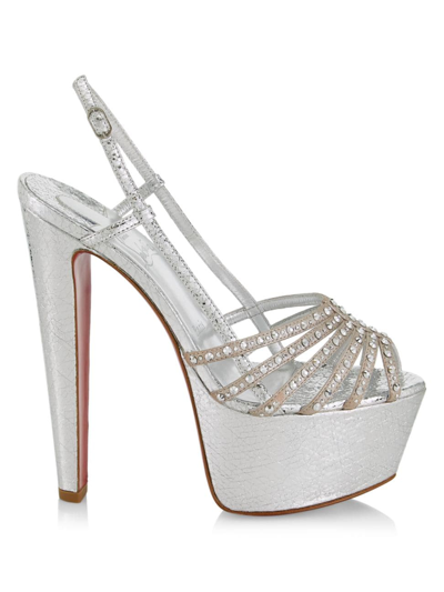 Christian Louboutin Vegastrassima 160 Embellished Metallic Suede Platform Sandals In Silver