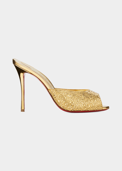 Christian Louboutin Women's Me Dolly 100 Embellished Metallic Suede Mules In Gold