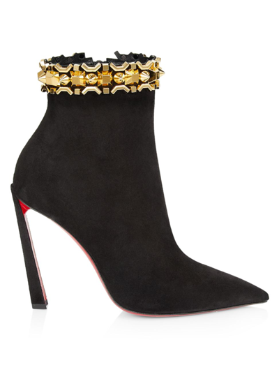 Christian Louboutin Asteroispikes 100 Suede Ankle Booties In Black/gold