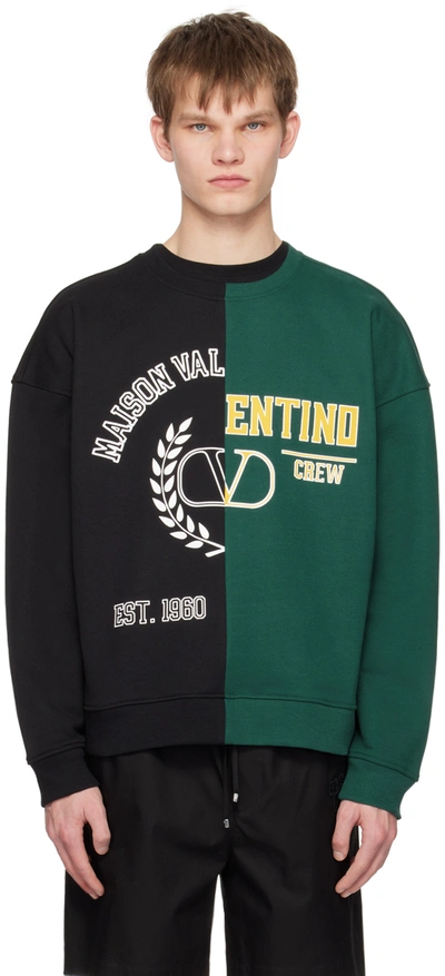 Valentino Colorblock Logo Print Sweatshirt In Black/college Green