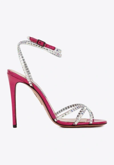 Aquazzura Dance Plexi 105 Embellished Pvc And Iridescent Leather Sandals In Fuxia