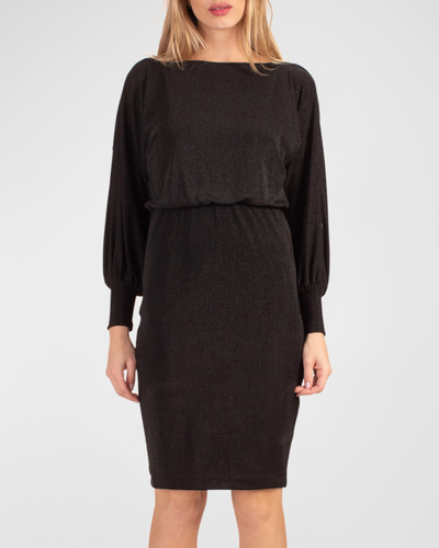 Trina Turk Europa Blouson-sleeve Bateau-neck Midi Dress In Black