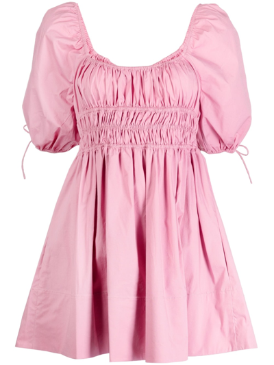 Staud Faye Peasant Minidress In Pink Cotton