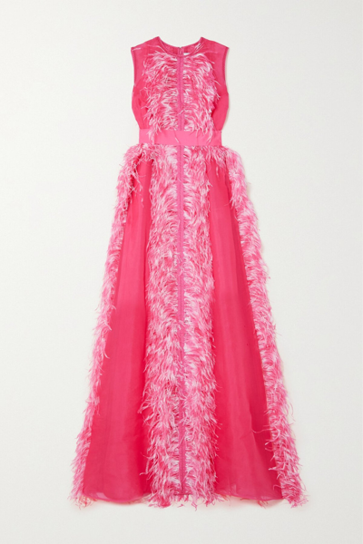 Huishan Zhang Beau Feather And Grosgrain-trimmed Silk-organza Gown In Multi