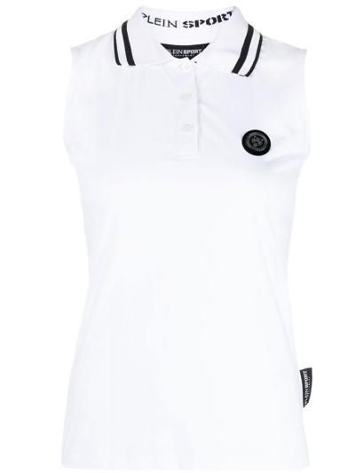 Plein Sport Statement Logo-patch Polo Shirt In White